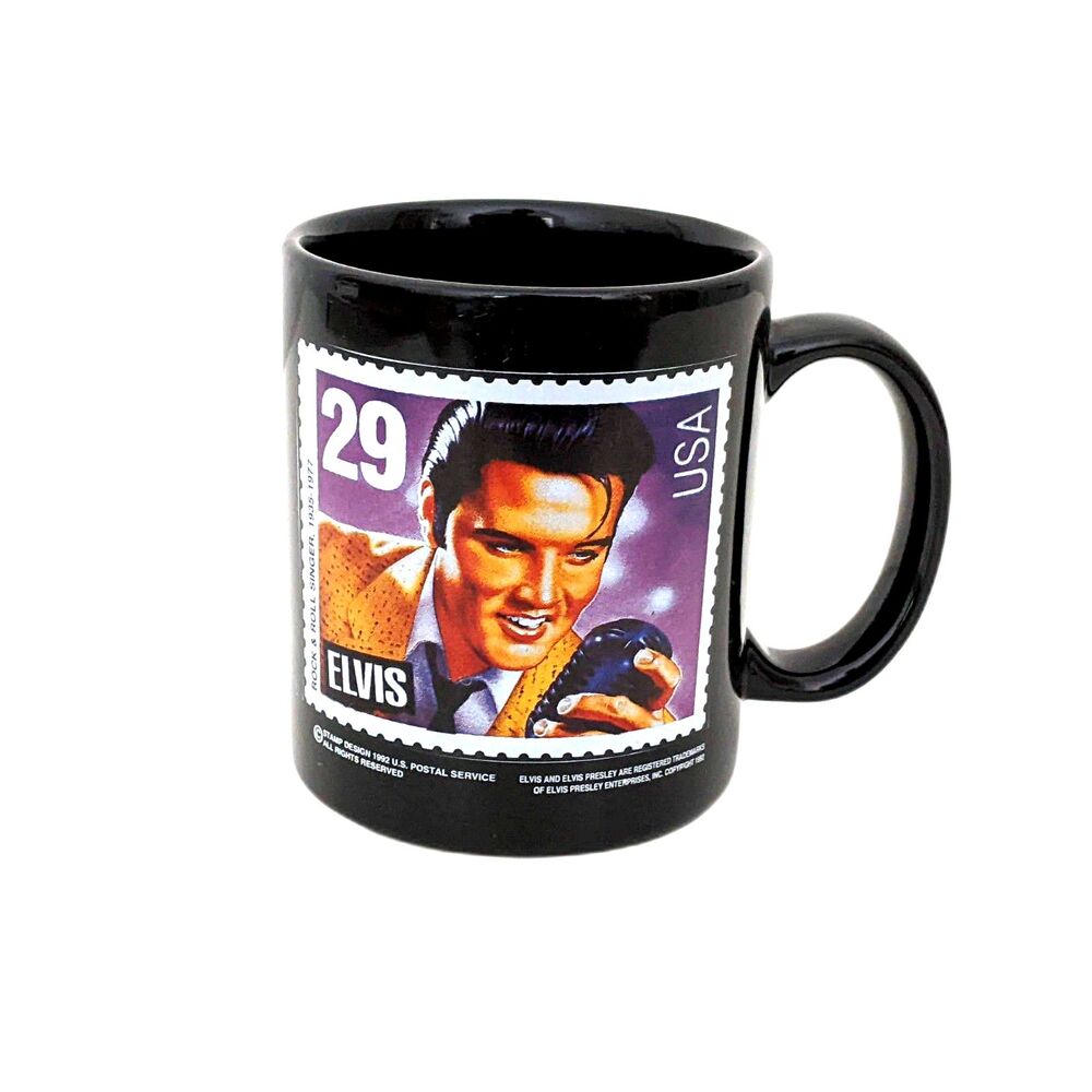 Elvis Presley 29-cent commemorative postage stamp black coffee mug vintage 1992